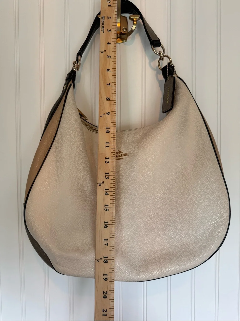 Coach Cream & Tan Pebbled Leather Hobo with Black Trim